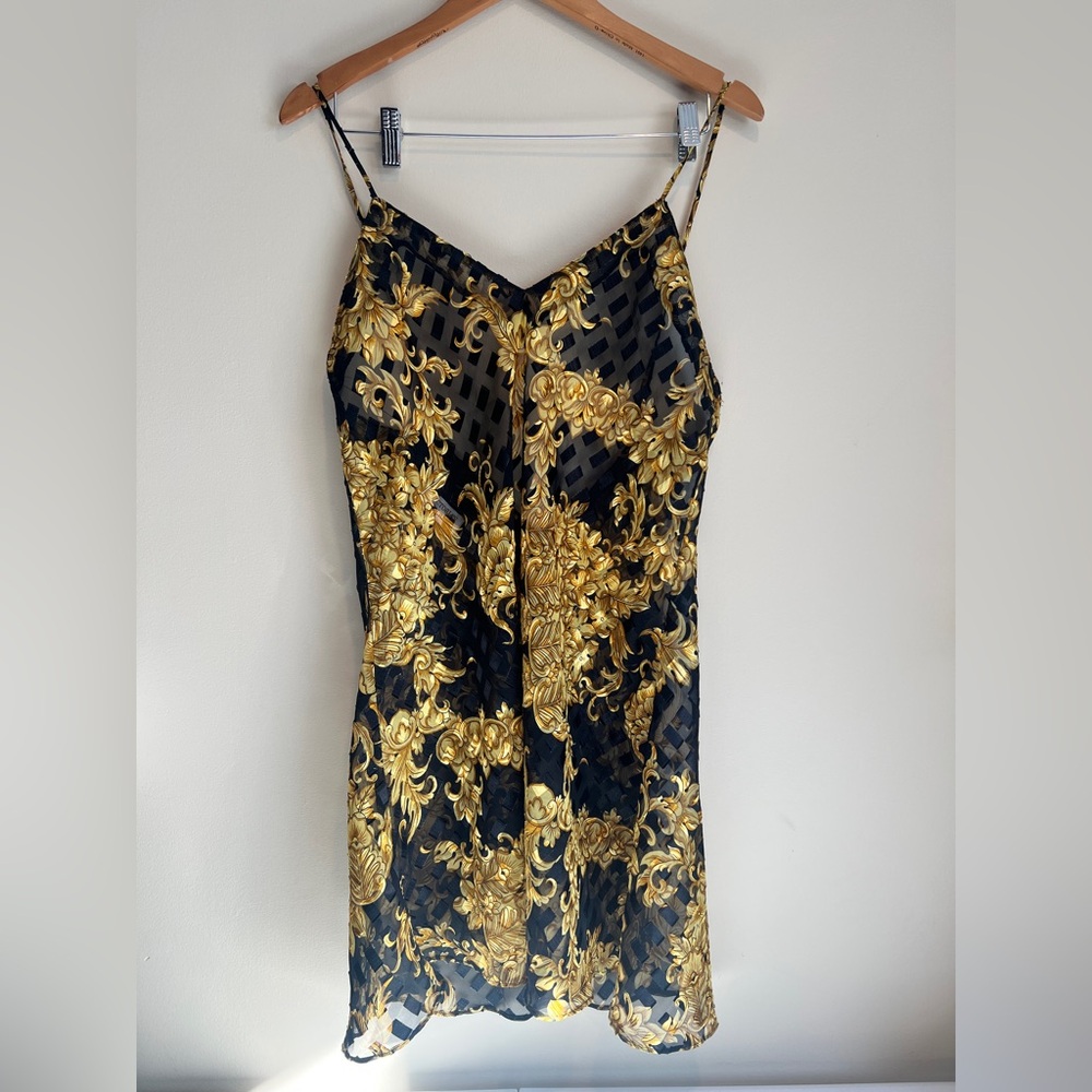 Vtg Victoria's Secret Baroque Gold Black Floral Lace Gold Label 90s Size L - Picture 2 of 7